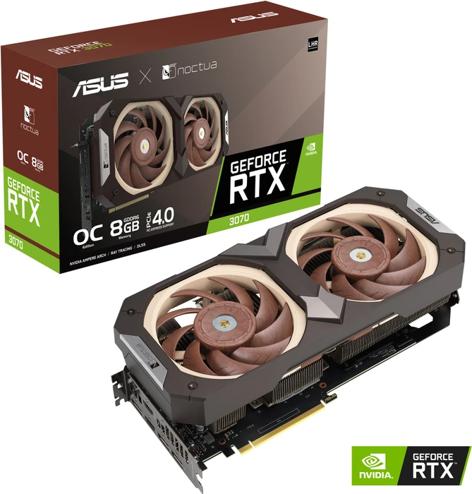 ASUS GeForce RTX 3070 Noctua OC Edition (LHR), RTX3070-O8G-NOCTUA, 8GB GDDR6, 2x HDMI, 3x DP