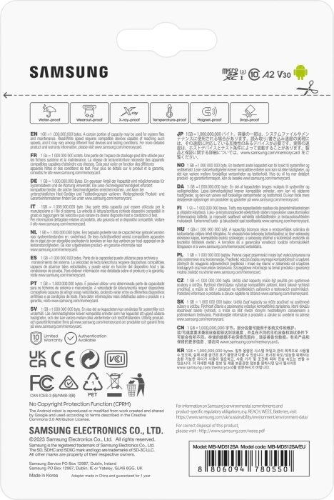 Samsung PRO Plus R180/W130 512GB Kit, UHS-I U3, A2, Class 10
