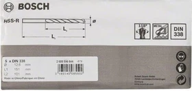 Bosch Professional HSS-R Spiralbohrer, 12.6x101x151mm, 5 Stück