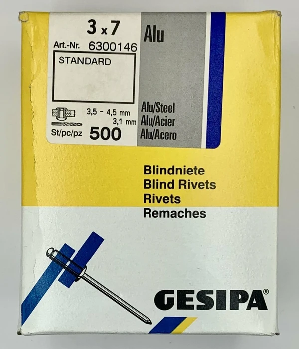 Gesipa Alu/Stahl Flachrundkopf Blindniete 3x7mm, 500 Stück