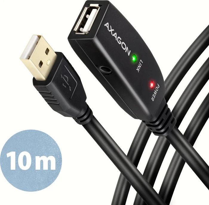 Axagon USB-A Verlängerung, USB 2.0, 480Mb/s, USB-A 2.0 [Stecker] auf USB-A 2.0 [Buchse], aktiv, Verlängerungskabel A/A, 10m