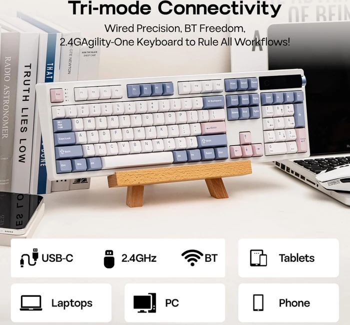 Epomaker TH108 Pro Wireless, White, LEDs RGB, hot-swap, Epomaker Sea Salt Silent V2, USB/Bluetooth, US