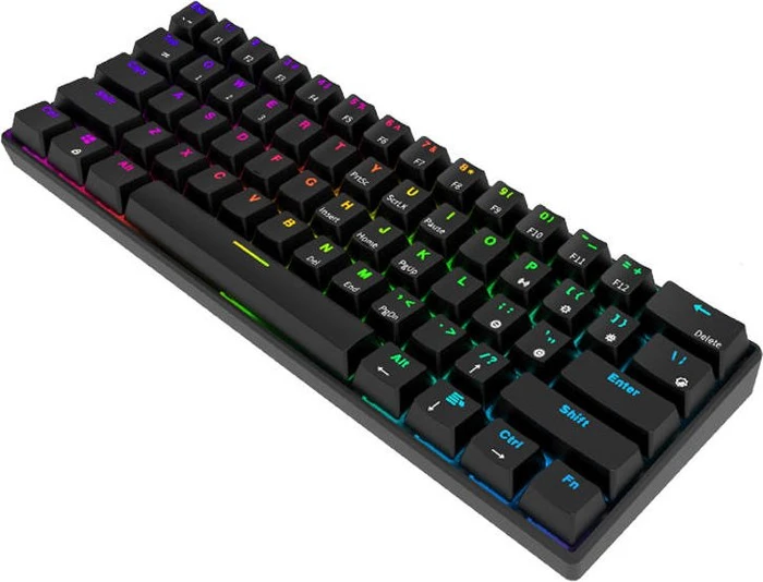 RK Royal Kludge RK61 60% Wireless, schwarz, LEDs RGB, Gateron RED, USB/Bluetooth, DE