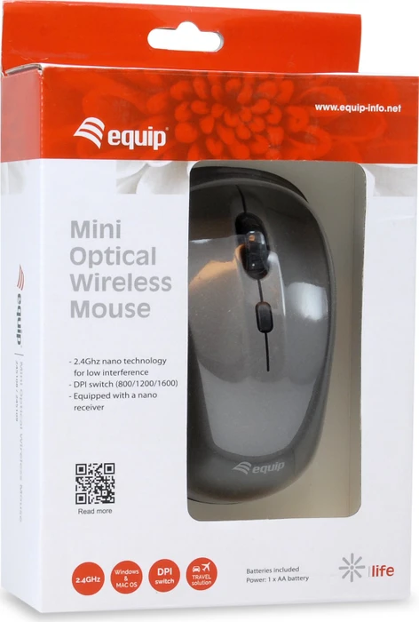 Equip Life kabellose optische Mini Maus grau, USB