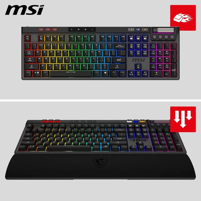 MSI STRIKE PRO Wireless Gaming Keyboard, LEDs RGB, Kailh Midnight Pro Silent Tactile, USB/Bluetooth, DE