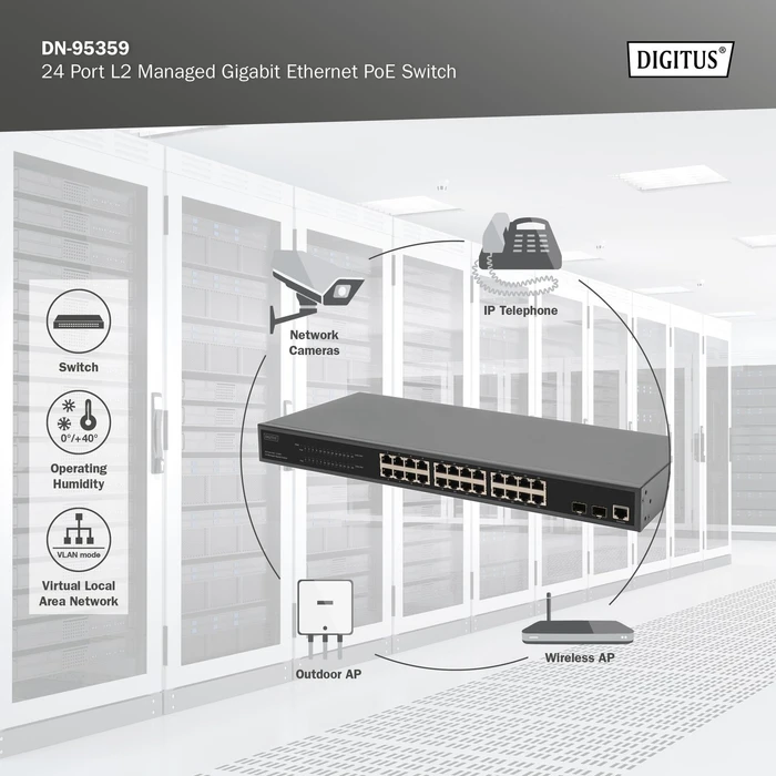 Digitus DN-953 Rackmount Gigabit Managed Switch, 24x RJ-45, 2x SFP, 430W PoE+