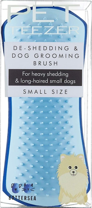 PET Teezer De-Shedding & Grooming Brush, für stark haarendes und langhaariges Fell mit Unterfell, small, Navy/Himmelblau