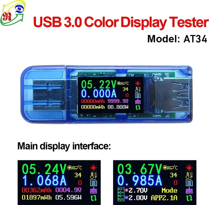 RD Tech AT34 USB-A Leistungsmonitor und Ladeprotokoll-Analysegerät, USB-A