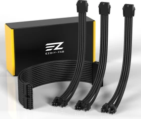 EZDIY-FAB Cable Extension Kit, 1x 24-Pin, 1x 4/8-Pin ATX, 2x 8-Pin PCIe, 18AWG, schwarz, V2
