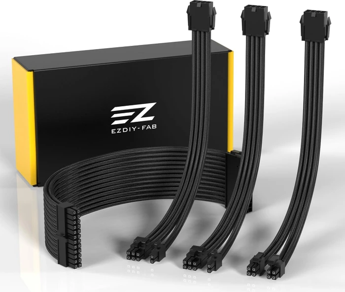 EZDIY-FAB Cable Extension Kit, 1x 24-Pin, 1x 4/8-Pin ATX, 2x 8-Pin PCIe, 18AWG, schwarz, V2