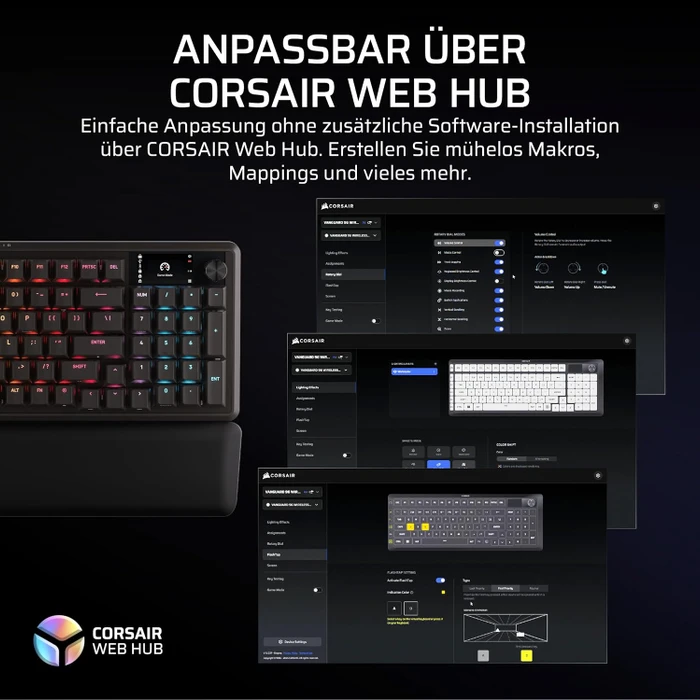Corsair Vanguard 96 Wireless, schwarz, LEDs RGB, MLX Plasma, USB/Bluetooth, DE