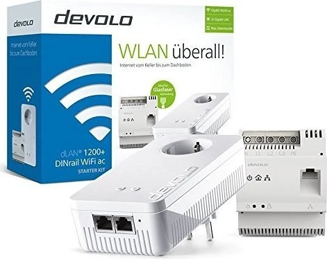 devolo dLAN 1200+ DINrail WiFi ac Starter Kit, Powerline/WLAN-Access Point und Powerline-Railmount-Adapter Set, 2er-Bundle