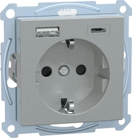 Merten System M 1-M SCHUKO Steckdose mit USB-Ladegerät, aluminium