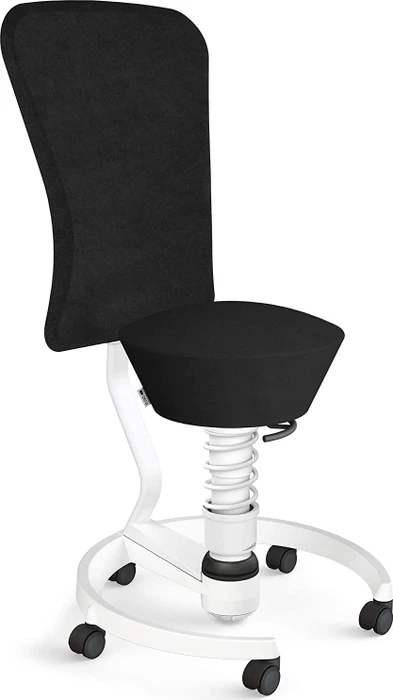 Aeris Swopper Work New Edition Bürohocker mit Rollen und Lehne, Feder Low, Gestell Alu weiß, Bezug Mikrofaser Comfort schwarz