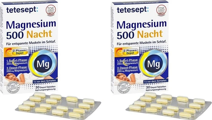 Tetesept Magnesium 500 Nacht Tabletten, 60 Stück (2x 30 Stück)