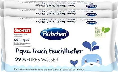 Bübchen Aqua Touch Feuchttücher, 144 Stück (3x 48 Stück)