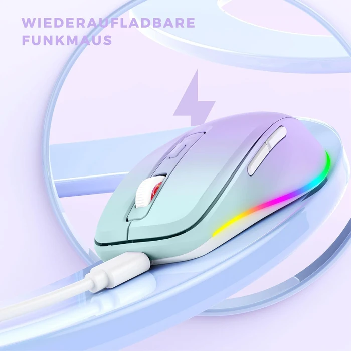 Seenda Rechargeable Wireless RGB Mouse mit Jiggler-Funktion, hellgrün/violett, USB