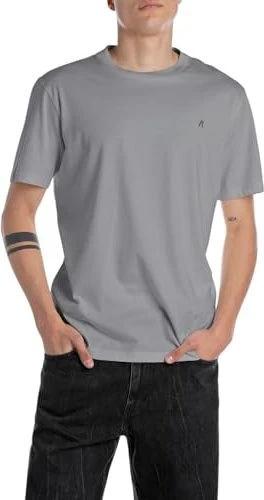 Replay Logo-Stickerei T-Shirt kurzarm lead grey (Herren)