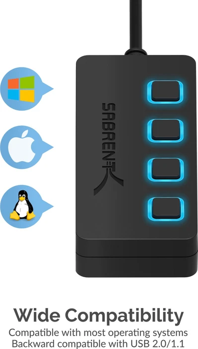 Sabrent USB-Hub, 4x USB-A 3.0, USB-C 3.0 [Stecker]