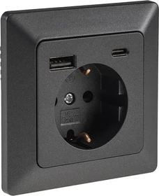 ChiliTec MILOS Schutzkontakt-Steckdose, anthrazit 230V~/ 16A, Unterputz, USB-A/C PD 3.0