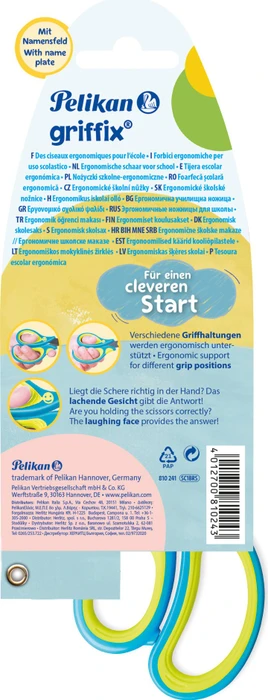 Pelikan griffix Schulschere Blisterverpackung, Universalschere, Rechtshänder, 150mm, Neon Fresh Blue