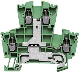 Weidmüller WDK 2.5PE Mehrstock-Schutzleiterreihenklemme, Schraubanschluss, grün / gelb, 2.5 mm², 400 V, Anzahl Anschlüsse: 4, Anzahl der Etagen: 2, TS 35, V-0, Wemid
