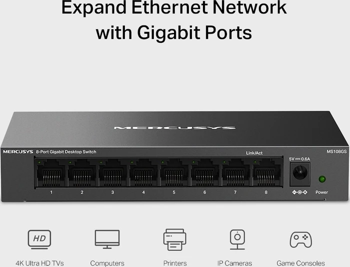 Mercusys Desktop Gigabit Switch, 8x RJ-45