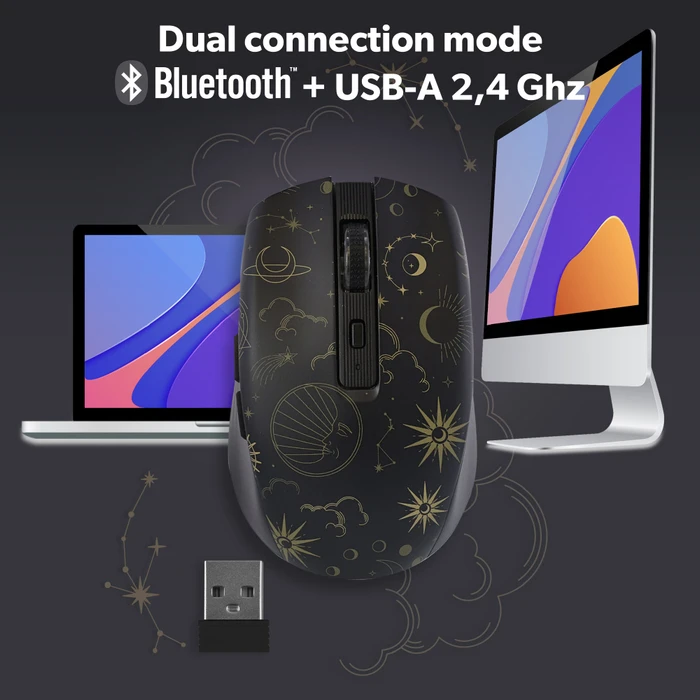 T'nB Rechargeable Bluetooth Wireless Mouse, Astro Exclusiv schwarz/gold, USB/Bluetooth