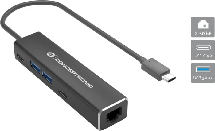 Conceptronic USB-Hub mit 2.5G LAN-Adapter, USB-C 3.0 [Stecker]