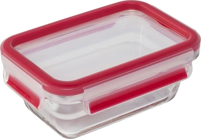 Emsa Clip&Close Glas rechteckig Aufbewahrungsbehälter rot, 3 Stück