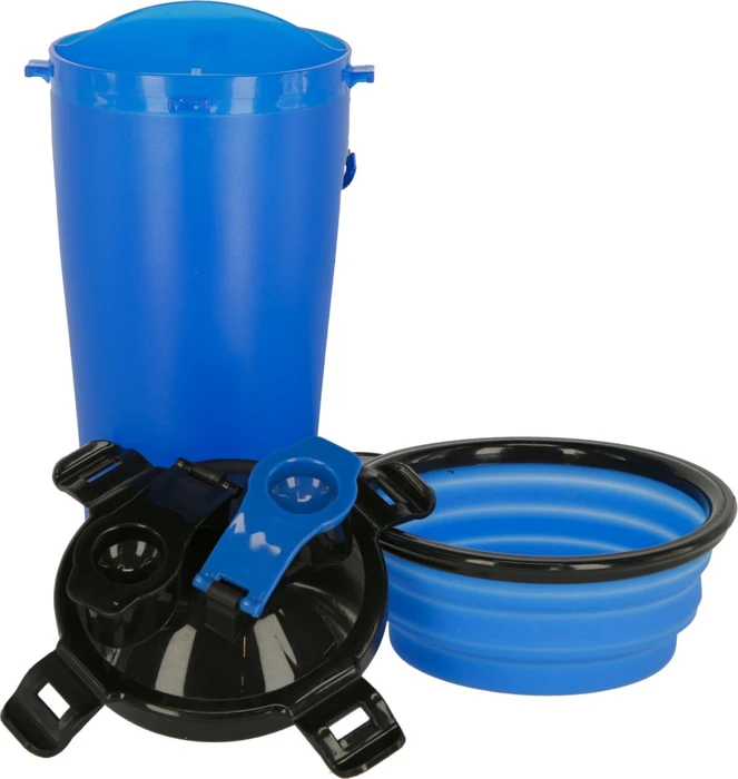 Kerbl Futter- und Wasserbehälter inkl. 250ml Reisenapf, 2x 350ml, blau/schwarz