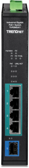 TRENDnet TI Hardened Industrial Railmount Gigabit Switch, 4x RJ-45, 1x SFP, 120W PoE+