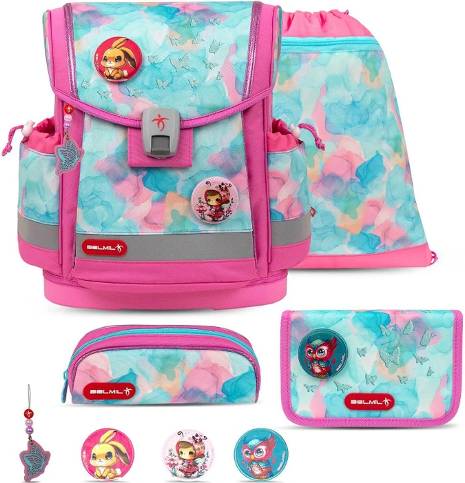 Belmil Classy Plus Aqua Rose Schultaschen-Set, 4-tlg.