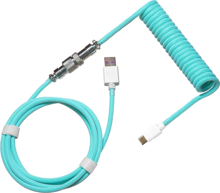 Cooler Master Coiled Cable USB-C auf USB-A, Tastaturkabel (Spiral-Textilkabel), 1.5m, Pastel Cyan