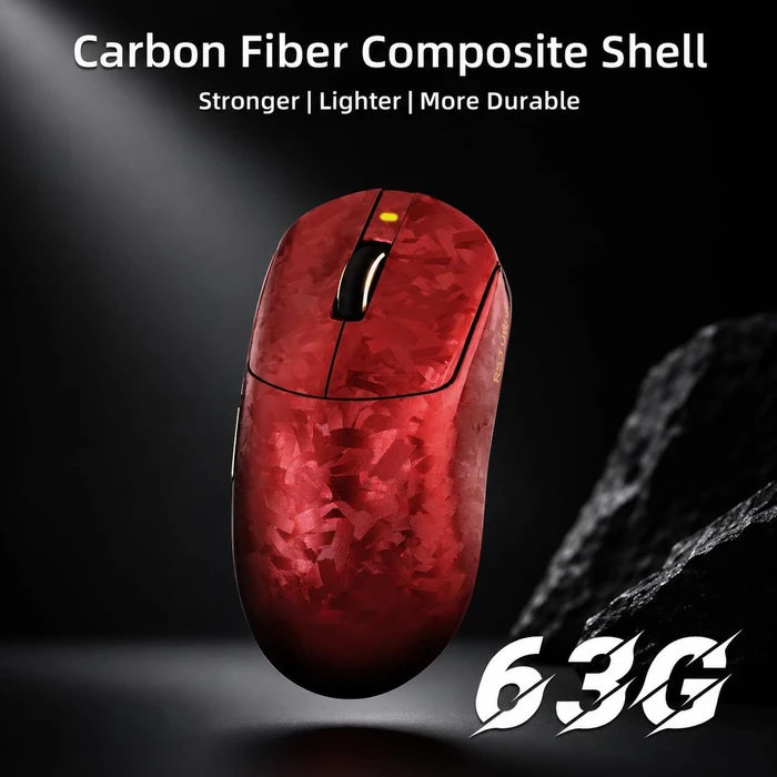 Attack Shark RS3 ULTRA Carbon Fiber 8KHz Wireless, Forged Red, inkl. Grip Tape & C06 Ultra LED Kabel, USB/Bluetooth