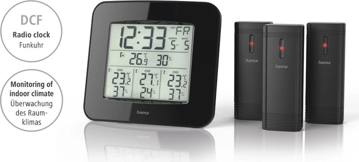 Hama EWS-Trio Funkwetterstation mit drei Sensoren schwarz, digital