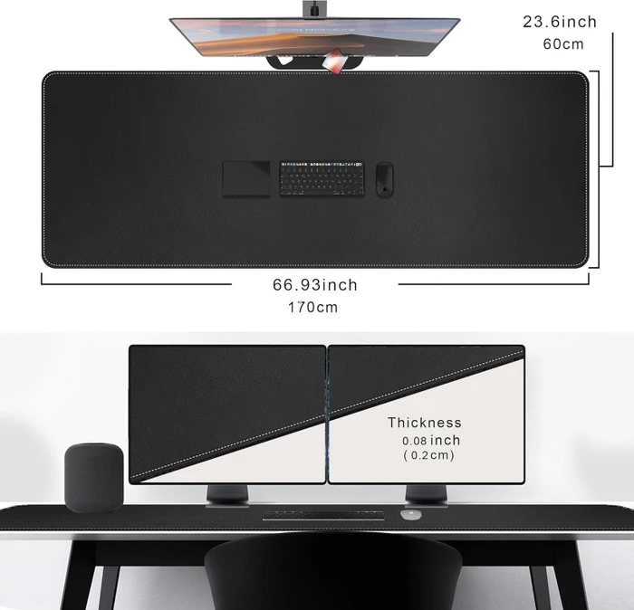 Cennbie Schreibtischunterlage Leder, Mauspad XXL, 1700x600mm, schwarz