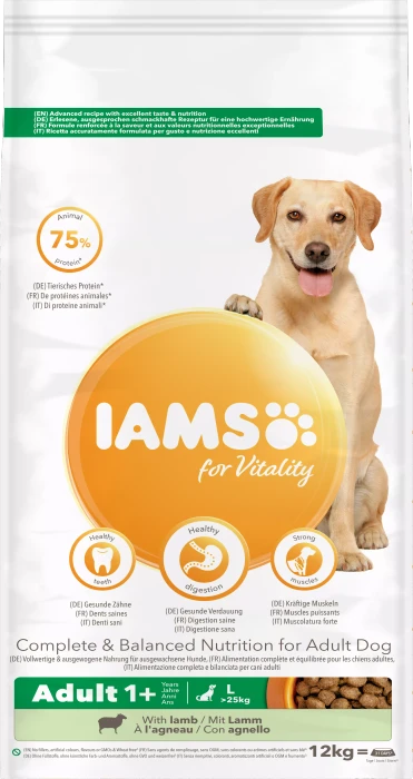 IAMS for Vitality für ausgewachsene Hunde großer Rasse, mit Lamm, 12kg