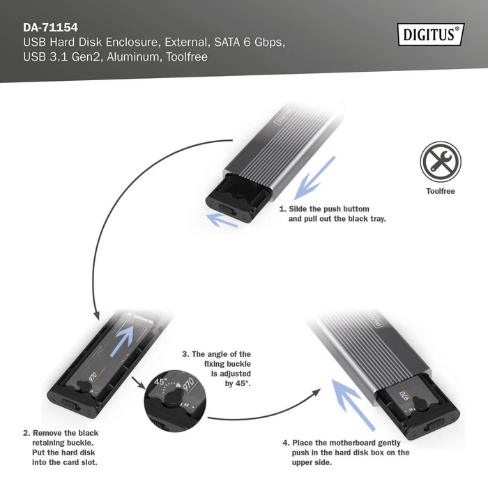 Digitus Festplattengehäuse für M.2 SATA SSD, USB-C 3.1