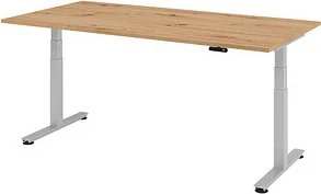 Hammerbacher Ergonomic Aktiv XDSM2E/R/S elektrisch höhenverstellbarer Sitz-Steh-Schreibtisch 200x100cm Asteiche/silber