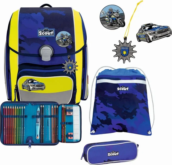 Scout Genius DIN Blue Police Schultaschen-Set, 4-tlg.