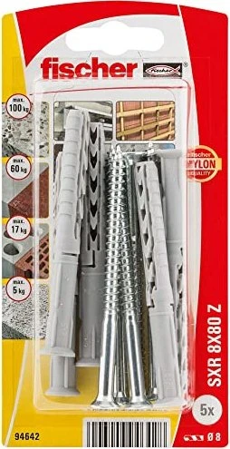 fischer SXR 8x80 Z K (5) Schrauben/Dübel-Sortiment, 5 Stück