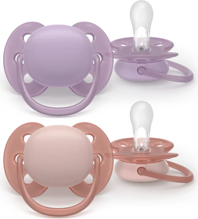 Philips Avent SCF091/43 ultra soft Beruhigungsschnuller, 6-18M, Silikon, violett/rot, 2 Stück