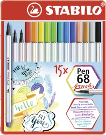 STABILO Pen 68 brush sortiert, 15er-Set, Metalletui