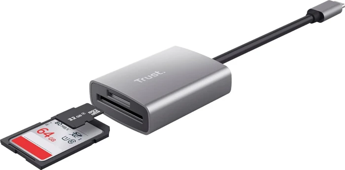 Trust Dalyx Kartenlesegerät aus Aluminium, silber, USB-C 3.0 [Stecker]