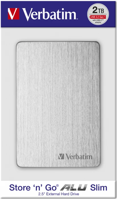 Verbatim Store 'n' Go ALU Slim, silber, 2TB, USB 3.0 Micro-B