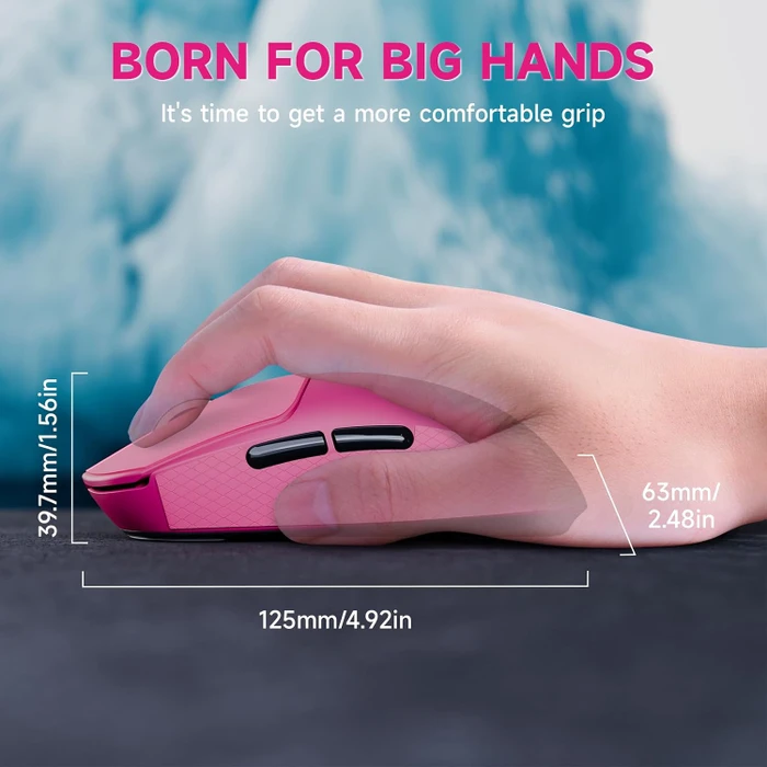 Attack Shark X8 Plus Tri-mode Wireless Gaming Mouse, Berry Red, inkl. Grip Tape & C06 Ultra LED Kabel, USB/Bluetooth