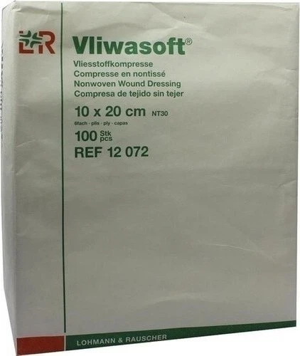 Lohmann & Rauscher Vliwasoft Vlieskompressen 6-lagig unsteril, 10 x 20cm, 100 Stück (50x 2 Stück)