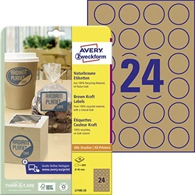 Avery-Zweckform Etiketten rund, 40mm, braun, matt, 25 Blatt (600 Etiketten)