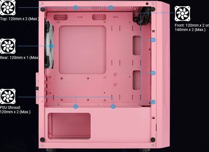 AeroCool Trinity Mini Pink, rosa, Glasfenster